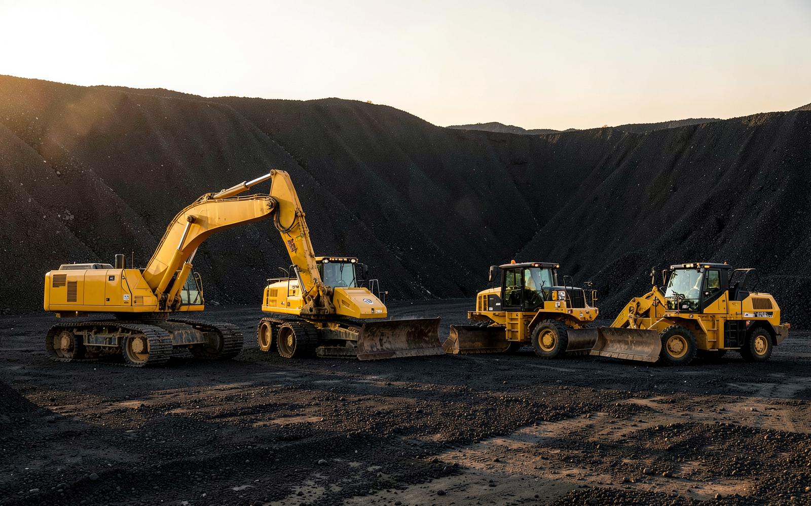 Heavy mining equipment fleet at a quarry